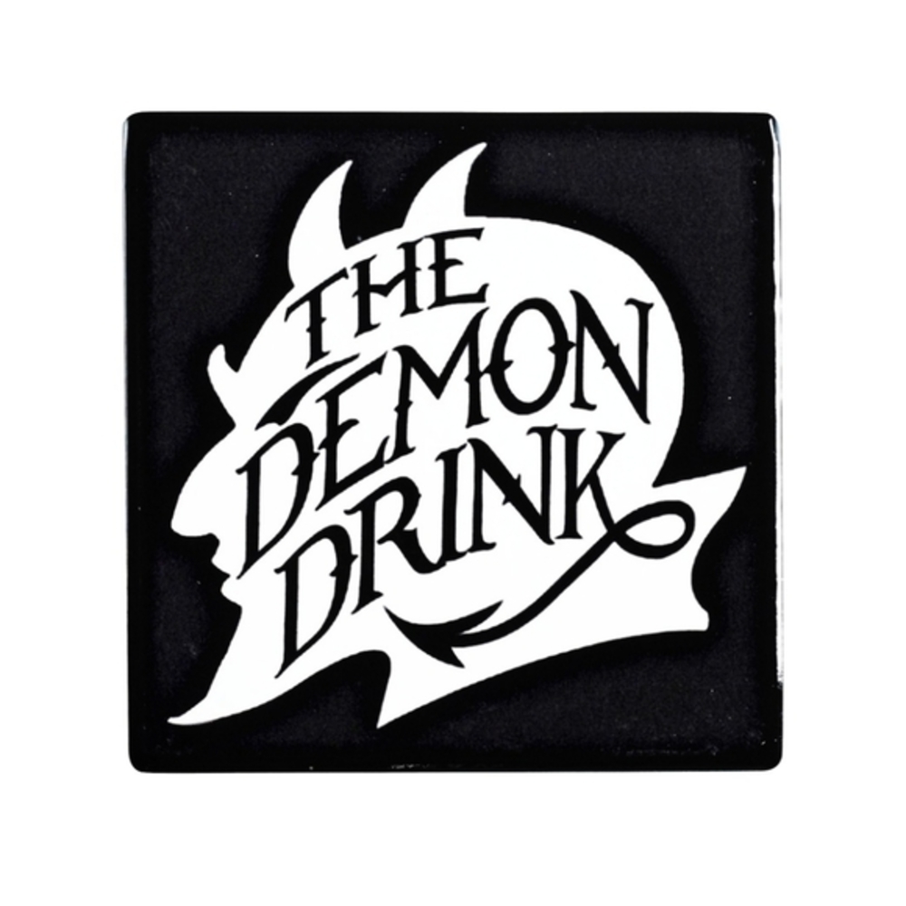 Alchemy Gothic ✦ The Demon Drink Ceramic Coaster ✦ Black Gloss Devil Skull 3.66"